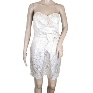 Taboo Strapless Bow Floral Champagne Dress